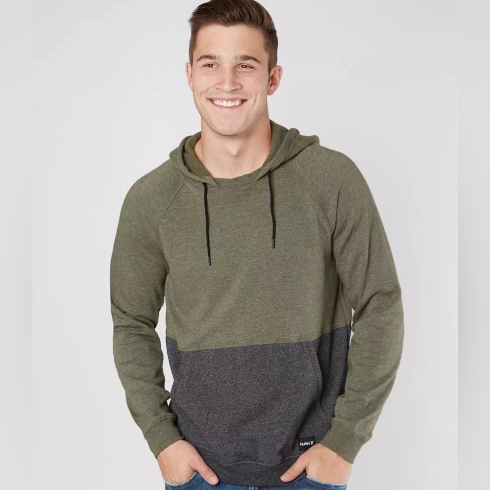 Hurley Olive Gray Color Block Pullover Sweatshirt Hoodie Mens Size XL Skater